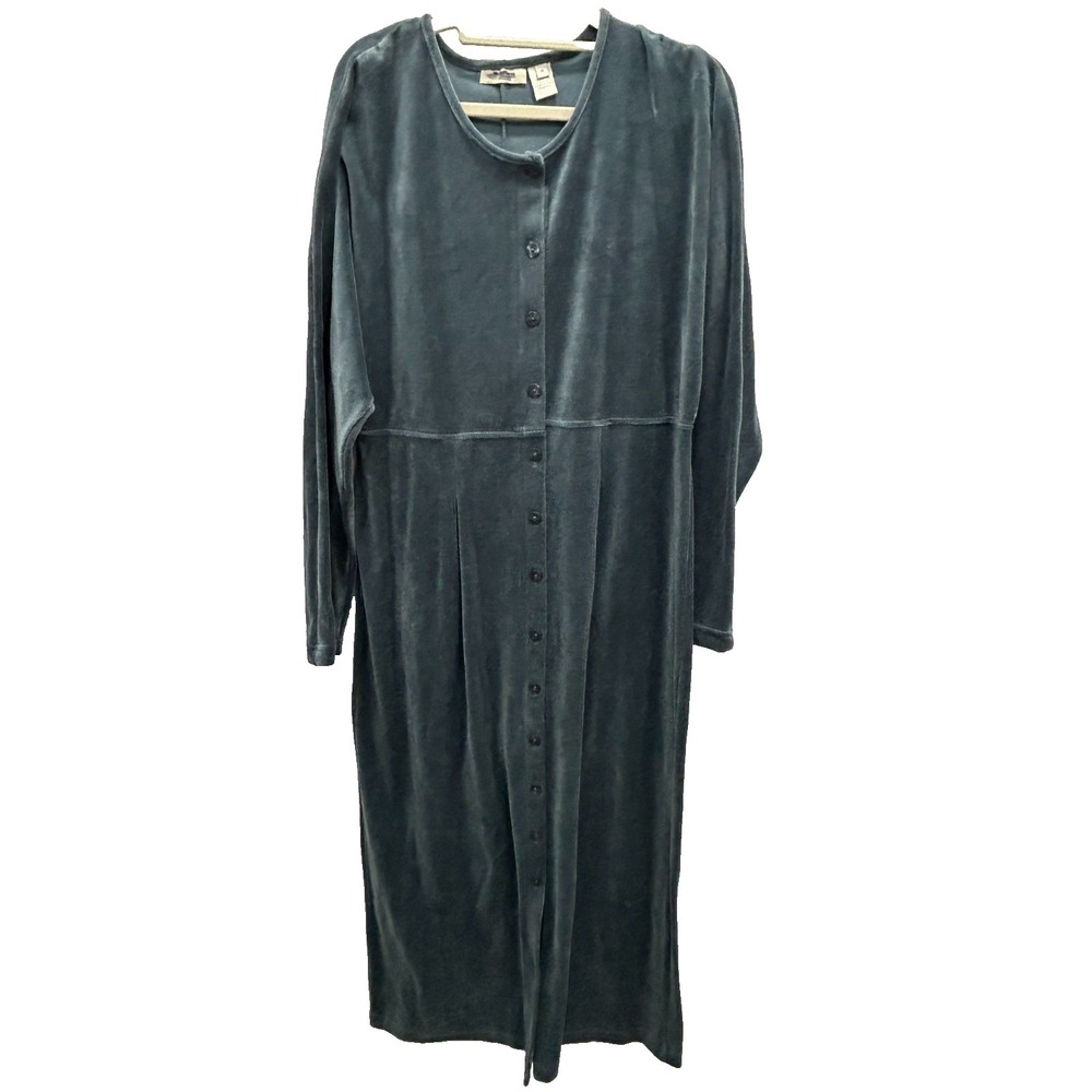 NWT J. Jill Dress Womens M Velour Blue Autumn‎ Sky Button Front Long Sleeve Midi
